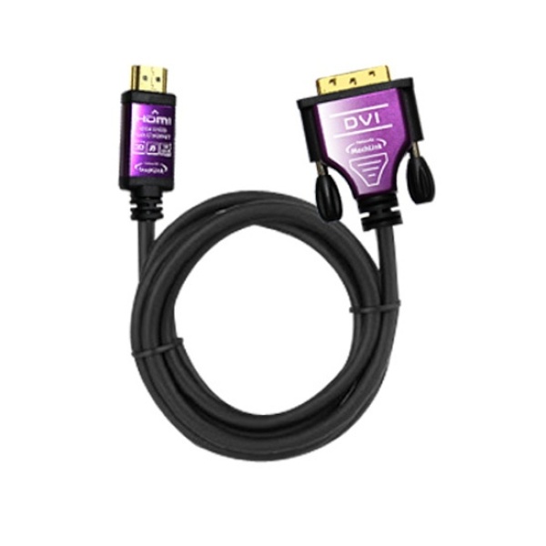 HDMI 1.4 to DVI-D 듀얼 변환케이블 [5m] - 양방향 HDMI to DVI-D 듀얼 / 금도금 / 보호캡 / PVC / 퍼플메탈