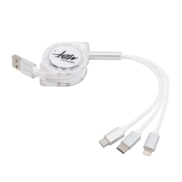 USB-A 2.0 to 3in1 충전케이블 릴케이블 화이트/1m