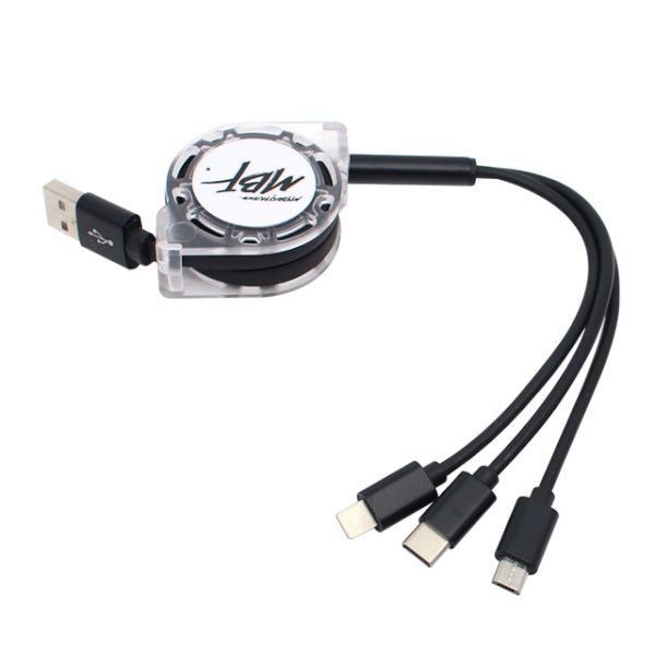 USB-A 2.0 to 3in1 충전케이블 릴케이블 블랙/1m