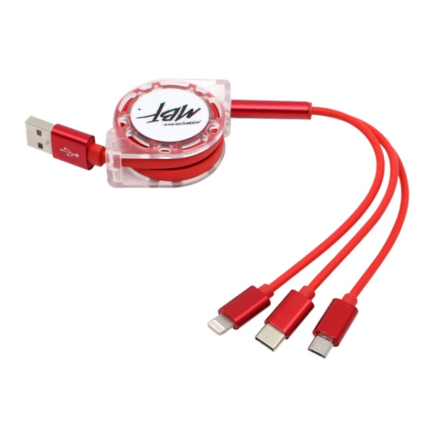 USB-A 2.0 to 3in1 충전케이블 릴케이블 레드/1m