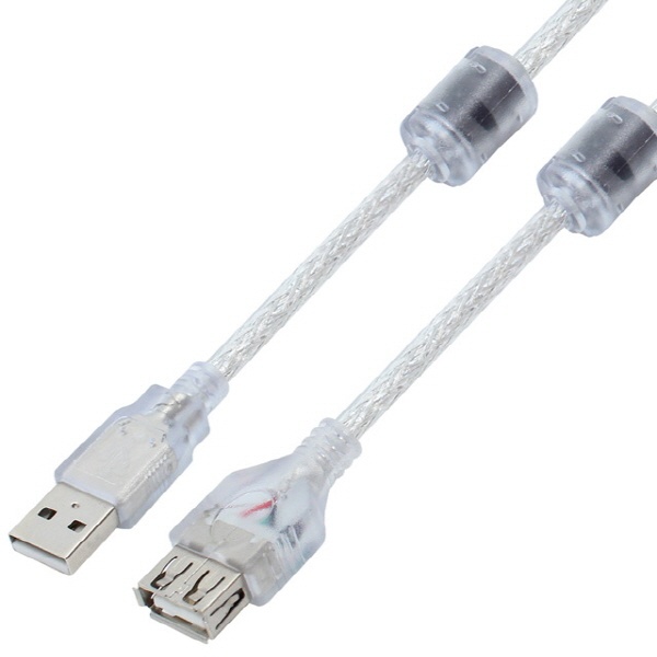 USB-A 2.0 AM-AF 고급형 연장케이블 노이즈 필터 내장 구리선 1.8M 투명