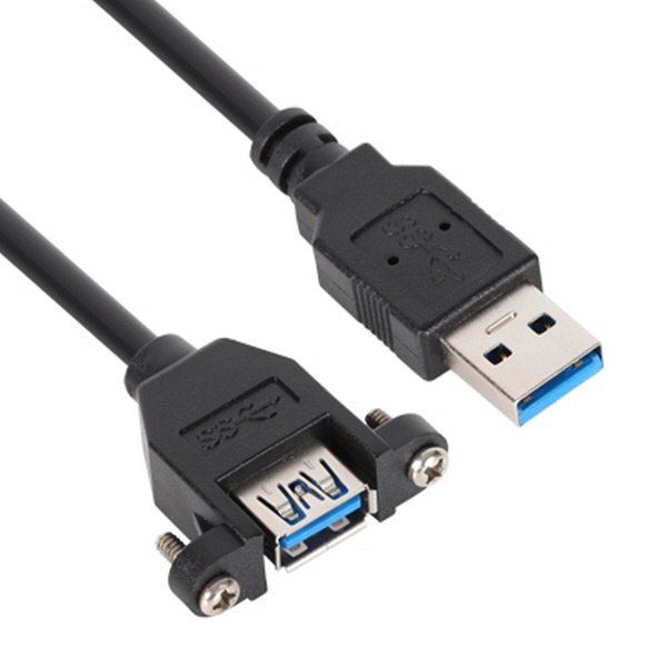 USB-A 3.2 Gen2 연장케이블 1m 락킹커넥터 판넬고정 블랙