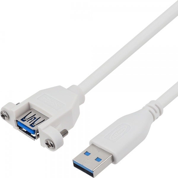 USB-A 3.2 Gen2 to USB-A 3.2 Gen2 M/F 연장케이블 한쪽 락킹커넥터 화이트 0.3m 데이터전송 금도금핀 연장형 판넬형 책상고정용